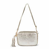 Крос-боді Takeasy Золотисто-сріблястий - Італійська жіноча м’яка сумка крос-боді із натуральної замші-металлік на блискавці з, фото 7