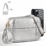 Крос-боді Takeasy Сріблястий - Італійська жіноча м’яка сумка крос-боді із натуральної замші-металлік на блискавці з підкладкою, фото 2