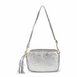 Крос-боді Takeasy Сріблястий - Італійська жіноча м’яка сумка крос-боді із натуральної замші-металлік на блискавці з підкладкою, фото 7