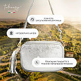 Крос-боді Takeasy Сріблястий - Італійська жіноча м’яка сумка крос-боді із натуральної замші-металлік на блискавці з підкладкою, фото 9