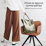 Жіноча Сумка-Шоппер на Блискавці з Натуральної Шкіри TAKEASY Блискучий платіна Зроблено в ІТАЛІЇ Містка М'яка Без підкладки З, фото 4