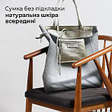 Жіноча Сумка-Шоппер на Блискавці з Натуральної Шкіри TAKEASY Блискучий платіна Зроблено в ІТАЛІЇ Містка М'яка Без підкладки З, фото 5