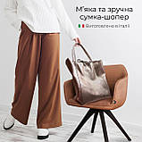 Жіноча Сумка-Шоппер на Блискавці з Натуральної Шкіри TAKEASY Блискучий бронзовий Зроблено в ІТАЛІЇ Містка М'яка Без підкладки З, фото 5