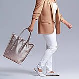 Шопер Takeasy Бронзовий - Італійська жіноча м’яка сумка-шопер із натуральної шкіри-металлік без підкладки на блискавці з, фото 6