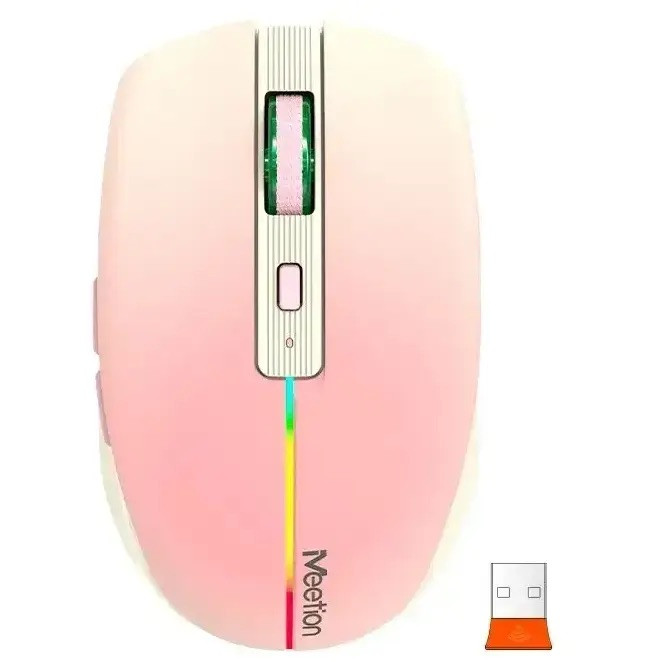 Бездротова безшумна комп'ютерна миша Mееtion BTM002 2.4G Bluetooth 1600 DPI 6кнопок RGB підсвічування Рожевий