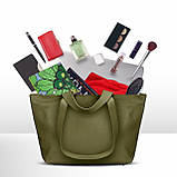 Шопер Takeasy Оливковий - Італійська жіноча м’яка сумка-шопер із натуральної шкіри з двома парами ручок на блискавці з підкладкою, фото 4