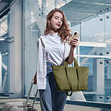 Шопер Takeasy Оливковий - Італійська жіноча м’яка сумка-шопер із натуральної шкіри з двома парами ручок на блискавці з підкладкою, фото 6