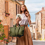 Шопер Takeasy Оливковий - Італійська жіноча м’яка сумка-шопер із натуральної шкіри з двома парами ручок на блискавці з підкладкою, фото 7