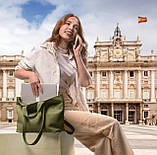 Шопер Takeasy Оливковий - Італійська жіноча м’яка сумка-шопер із натуральної шкіри з двома парами ручок на блискавці з підкладкою, фото 8
