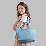 Шопер Takeasy Денім - Італійська жіноча м’яка сумка-шопер із натуральної шкіри з двома парами ручок на блискавці з підкладкою, фото 2