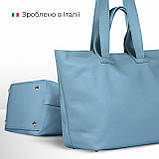 Шопер Takeasy Денім - Італійська жіноча м’яка сумка-шопер із натуральної шкіри з двома парами ручок на блискавці з підкладкою, фото 3