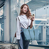 Шопер Takeasy Денім - Італійська жіноча м’яка сумка-шопер із натуральної шкіри з двома парами ручок на блискавці з підкладкою, фото 6