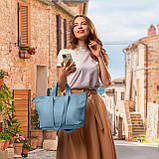 Шопер Takeasy Денім - Італійська жіноча м’яка сумка-шопер із натуральної шкіри з двома парами ручок на блискавці з підкладкою, фото 7