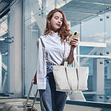 Шопер Takeasy Білий - Італійська жіноча м’яка сумка-шопер із натуральної шкіри з двома парами ручок на блискавці з підкладкою, фото 6