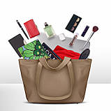 Шопер Takeasy Тауп - Італійська жіноча м’яка сумка-шопер із натуральної шкіри з двома парами ручок на блискавці з підкладкою, фото 4