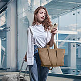 Шопер Takeasy Тауп - Італійська жіноча м’яка сумка-шопер із натуральної шкіри з двома парами ручок на блискавці з підкладкою, фото 6