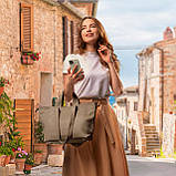 Шопер Takeasy Тауп - Італійська жіноча м’яка сумка-шопер із натуральної шкіри з двома парами ручок на блискавці з підкладкою, фото 7