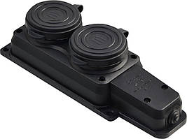 Колодка каучукова 2Р+PE з захисними кришками двомісна 16А IP44