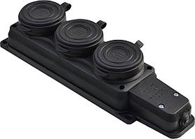 Колодка каучукова 2Р+PE з захисними кришками тримісна 16А IP44