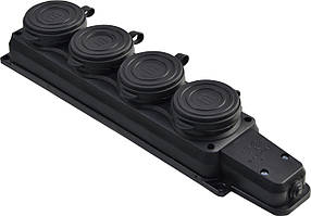 Колодка каучукова 2Р+PE з захисними кришками чотиримісна 16А IP44