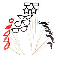 Фотобутафорія для свята губи вуса окуляри 15 деталей one size чорно-червоний