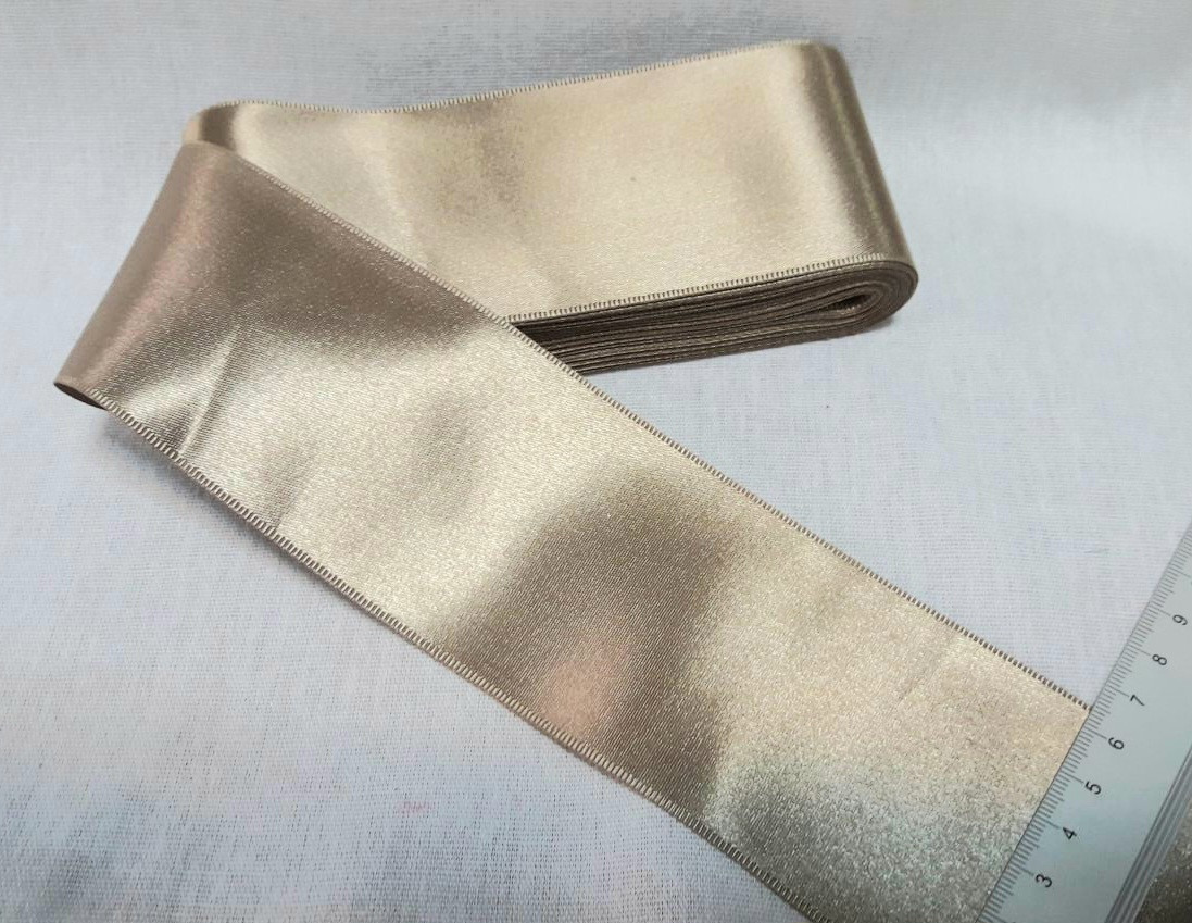 Стрічка атласна двостороння 6,6 см на метраж, бежева