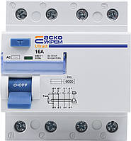 Пристрій захисного відключення  UTrust 3P+N 16А 30mА АС