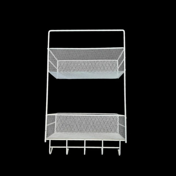 Підвісна корзина 2 яруси з п’ятьма гачками 40*26*13см Біла, фото 1