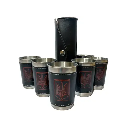 Набір склянок обтягнутих шкірою в чохлі Герб України