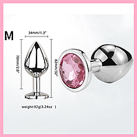 Анальна пробка срібляста з кольоровим каменем, Конусна металева втулка 8.5 х 3.5 см, Анальний стимулятор, Інти