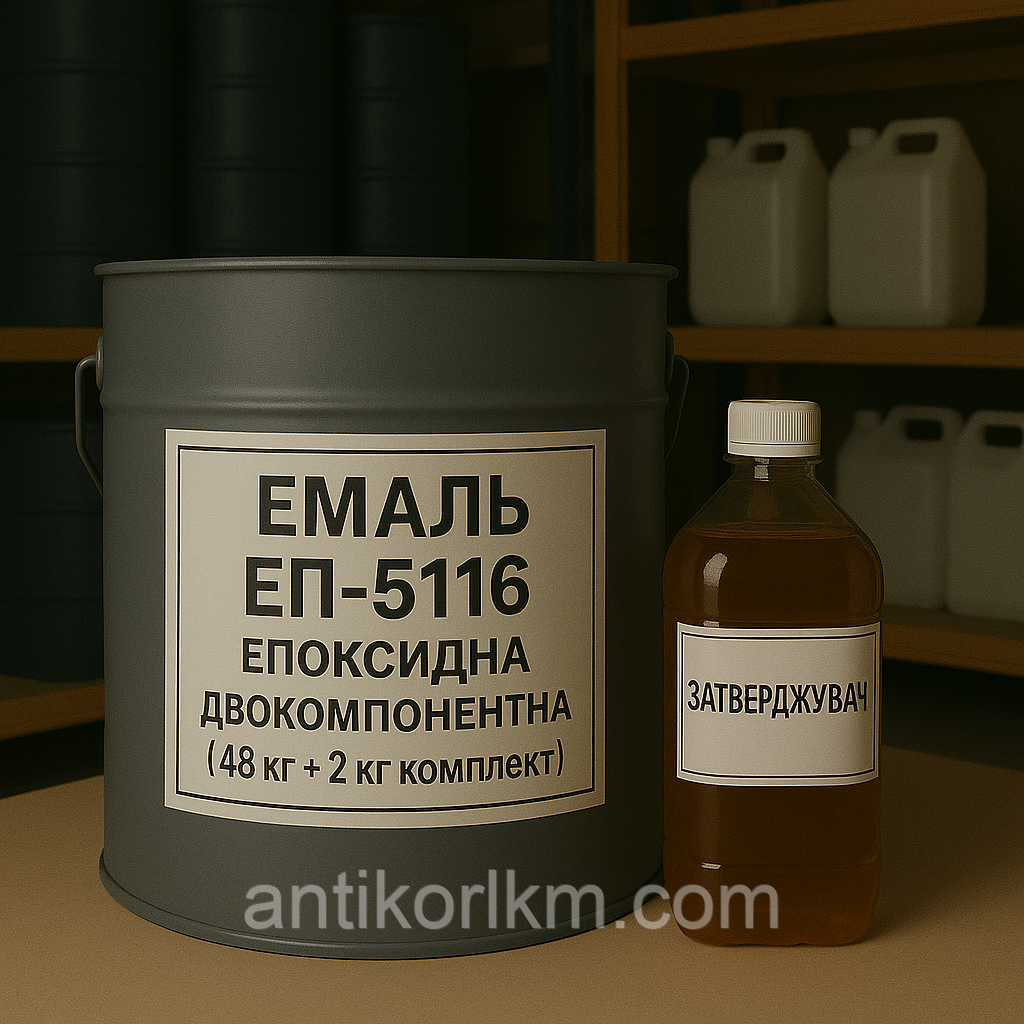 Емаль ЕП-5116 Епоксидно-кам'яновугільна, Двокомпонентна, (48 кг + 2 кг комплект)