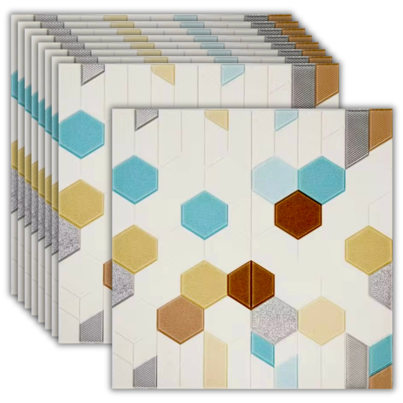 Самоклеюча 3D панель мозаїка коричнево-синя 700х700х4мм (556) BV-00002017, фото 1