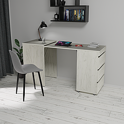 Стильний розкладний письмовий стіл тумба трансформер з трьома шухлядами для ноутбука ДСП Барі дуб крафт білий