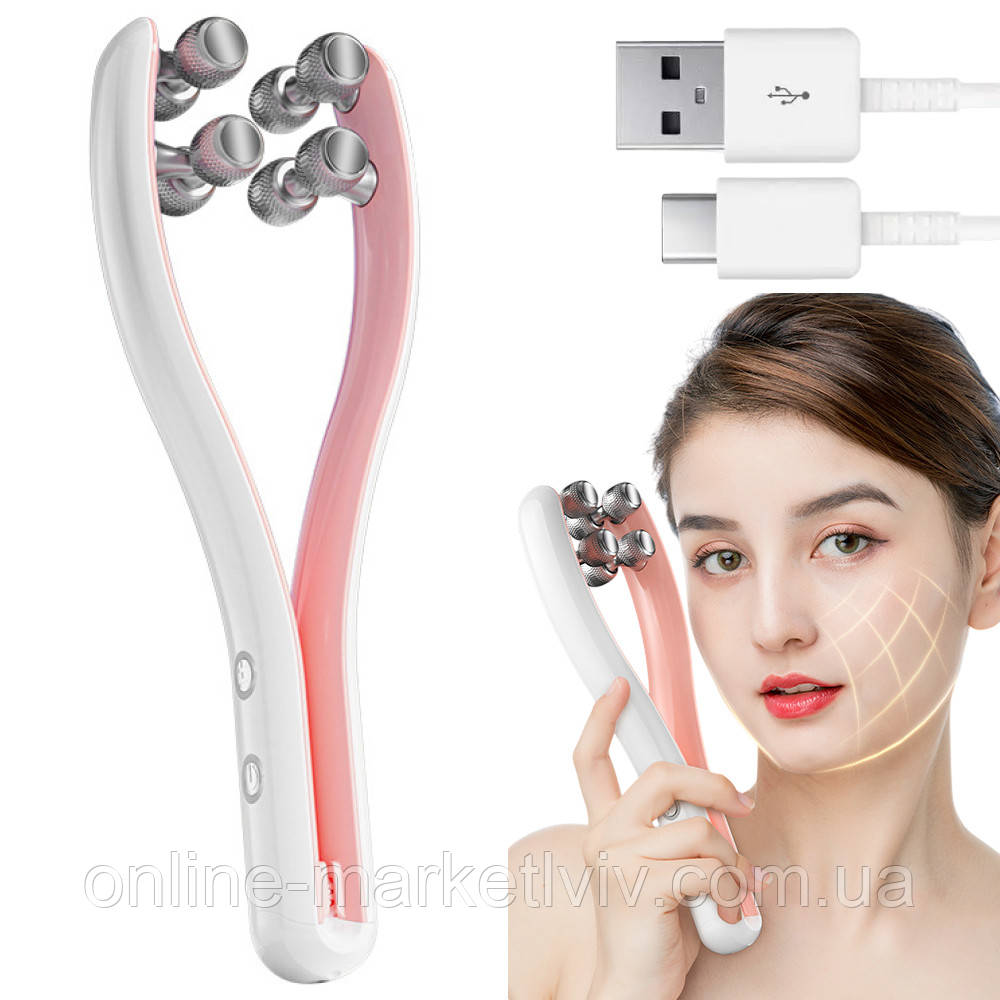 Роликовий масажер для обличчя, 400мАч, від USB / Роллер для обличчя / Ліфтинг масажер для підтяжки обличчя, фото 1
