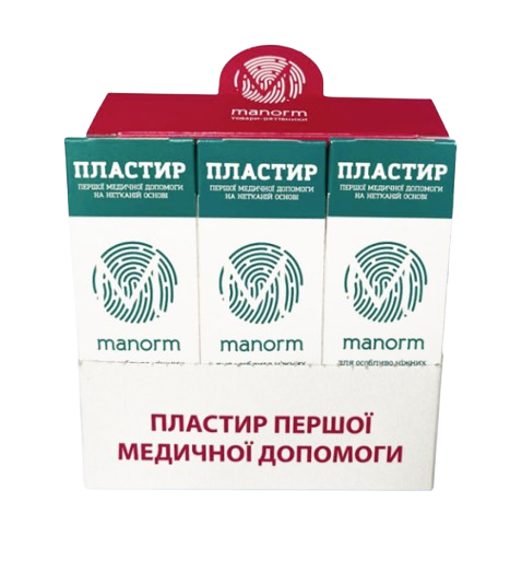 Пластир першої медичної допомоги на нетканій основі ТМ "МАНОРМ" (15 паковань по 10 шт.)