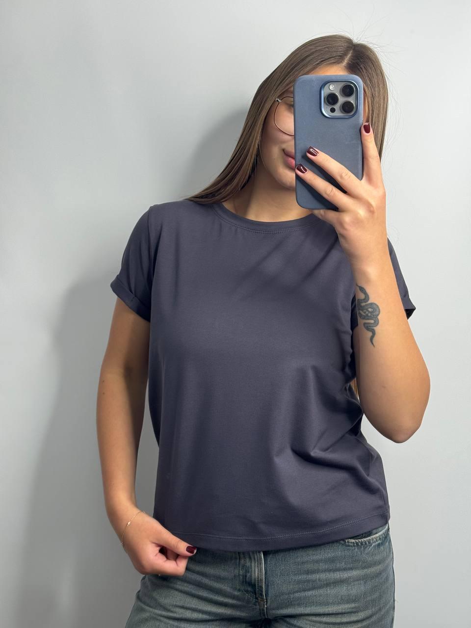 Футболка жіноча ТРИКОТАЖНА базова ГРАФІТ 049/21, фото 1