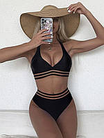 Стильний жіночий роздільний купальник із високою посадкою (Розмір s, m, l, xl), Чорний