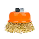 Щітка чашкова 65 мм, для УШМ, М14, гофр. пров., латунована Polax (54-175), фото 4