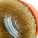 Щітка чашкова 100 мм, для УШМ, М14, гофр. пров., латунована Polax (54-157), фото 5