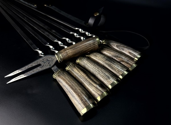 Набір шампурів з вилкою в сагайдаку Люкс Nb Art Герб України ясен 7 предметів 47330156