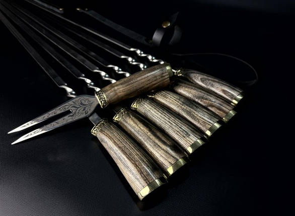 Набір шампурів з вилкою в сагайдаку Люкс Nb Art Герб України ясен 7 предметів 47330156, фото 1