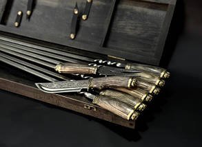 Набір шампурів Люкс Nb Art Козаки з ножем та вилкою в дерев'яному кейсі 8 предметів 47330158, фото 2