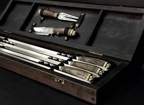 Набір шампурів Люкс Nb Art Козаки з ножем та вилкою в дерев'яному кейсі 8 предметів 47330158, фото 3