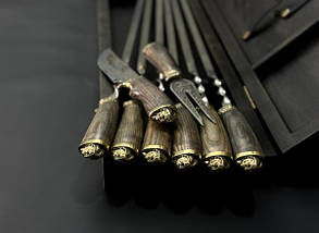 Набір шампурів Люкс Nb Art Козаки з ножем та вилкою в дерев'яному кейсі 8 предметів 47330158, фото 5