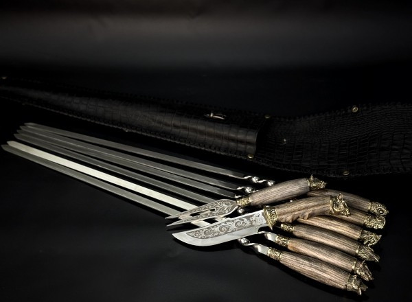 Набір шампурів Люкс Nb Art Звірі з ножем та вилкою в закритому сагайдаку 8 предметів 47330160