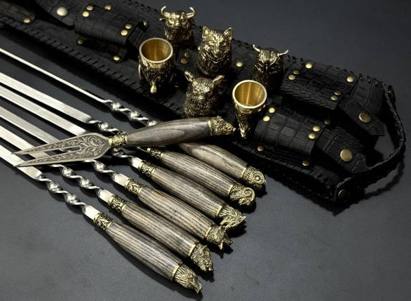 Набір шампурів Люкс Nb Art Звірі з чарками та вилкою в закритому сагайді 13 предметів 47330185, фото 1