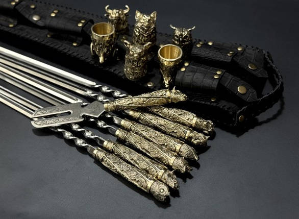 Набір шампурів Люкс Nb Art Звірі з чарками та вилкою в закритому сагайді 13 предметів 47330186, фото 1