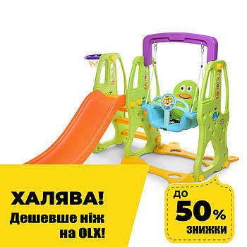 Гірка-гойдалка Bambi HF-H002 з баскетбольним кільцем | Гірка з качалкою Зелено-жовтогаряча (розмір 150*120*177)