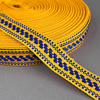 2см Тесьма национальная с орнаментом - синя з жовтим