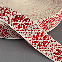 2,5 см Тесьма национальная с орнаментом - белая с красным
